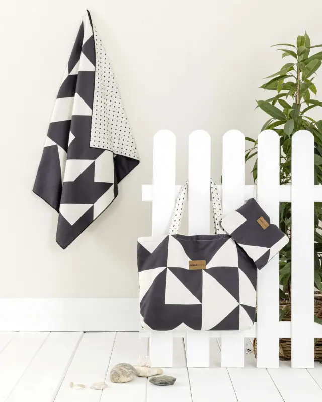 Τσάντα Θαλάσσης 37x54 2 Οψεων Nima Abstract White-Black 100% Microfiber 3