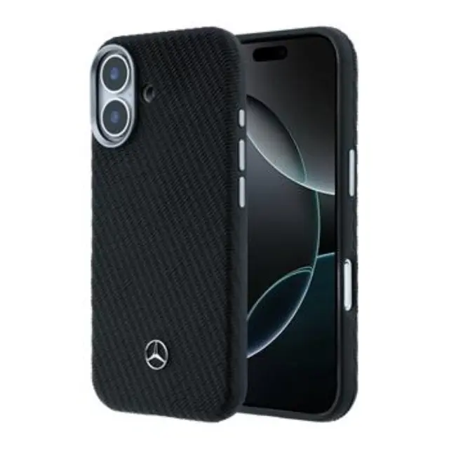 Mercedes PU Leather Wood Semi Wrap MagSafe Case for iPhone 17 Black
