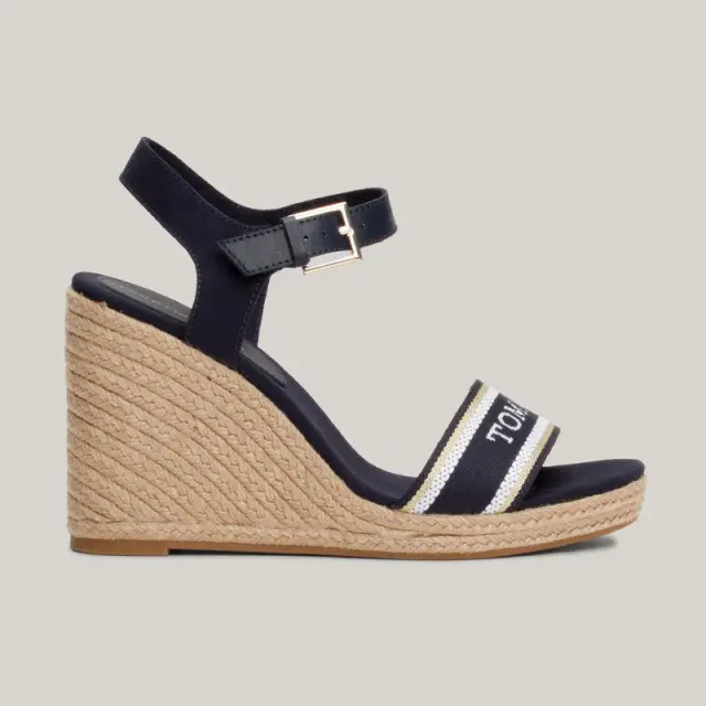 Tommy Hilfiger - Καλοκαιρινές Γυναικείες Πλατφόρμες Monotype Webbing Wedge Sandal FW0FW08046-DW6 Μπλε Ναυτικό - 41