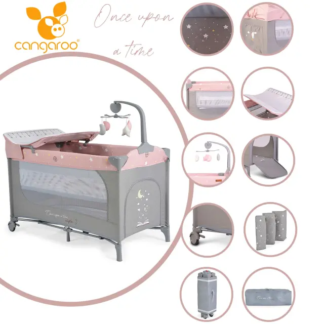 CANGAROO - Folding cot Once upon a time 3 pink - 3800146248437