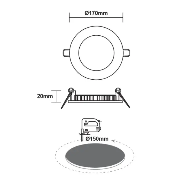 LED ΠΑΝΕΛ ΧΩΝΕΥΤΟ 230V AC 12W 6500K 1100LM Ra80 Φ170mm ΛΕΥΚΟ ΣΤΡΟΓΓΥΛΟ / PENU1265RW 2