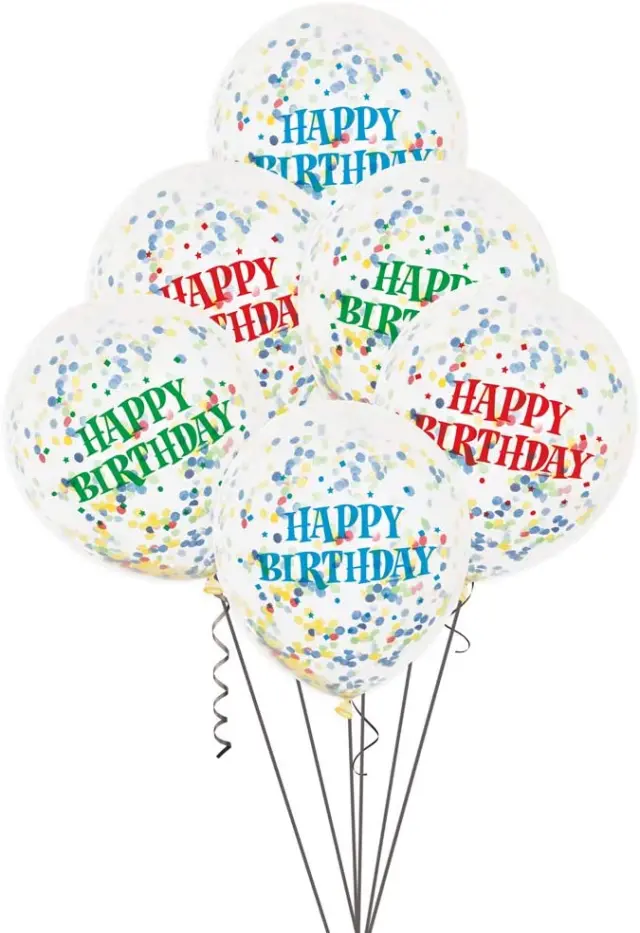 Μπαλόνια Λατέξ 12 Happy Birthday Ασορτί με Κονφετί / 6 τεμ