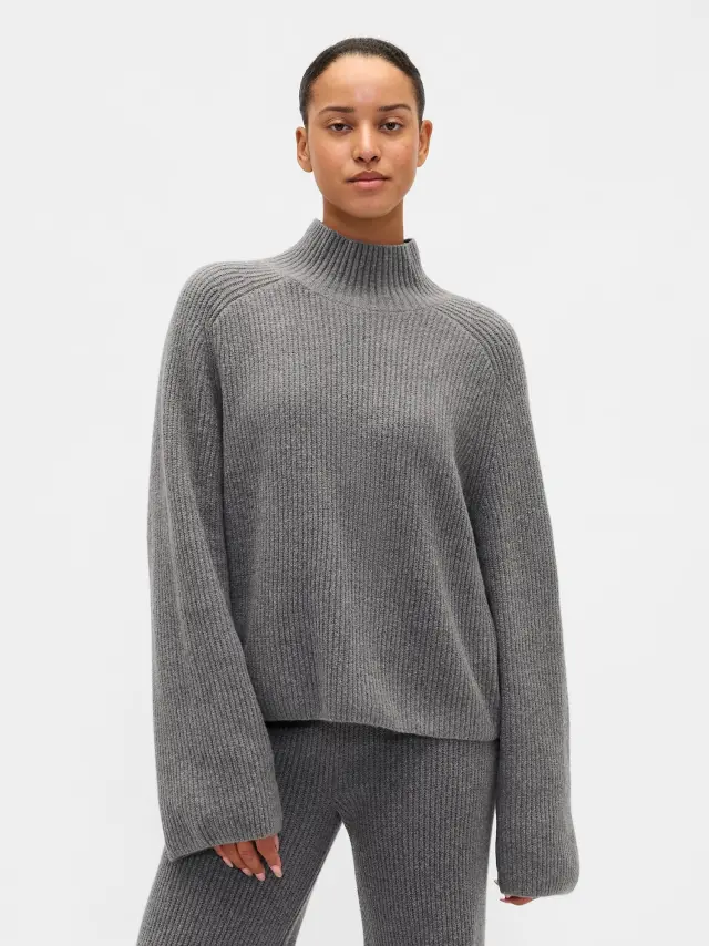 CashSoft Shaker-Stitch Πουλόβερ Ζιβάγκο Dark heather grey - XL