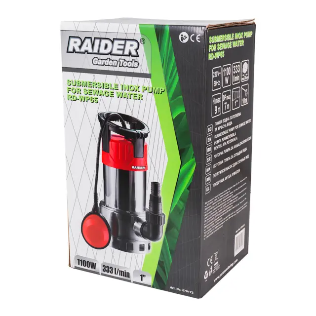 RAIDER Αντλία υποβρύχια ακαθάρτων inox RD-WP65 1100W 1"max 333L/min 9m 2