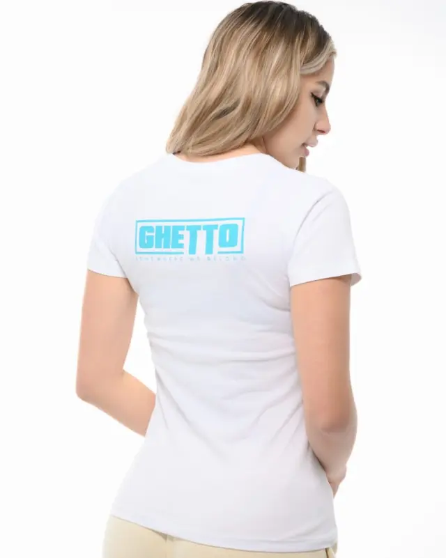 Ghetto Blue Mask White T-Shirt for Women | Somewhere We Belong 2