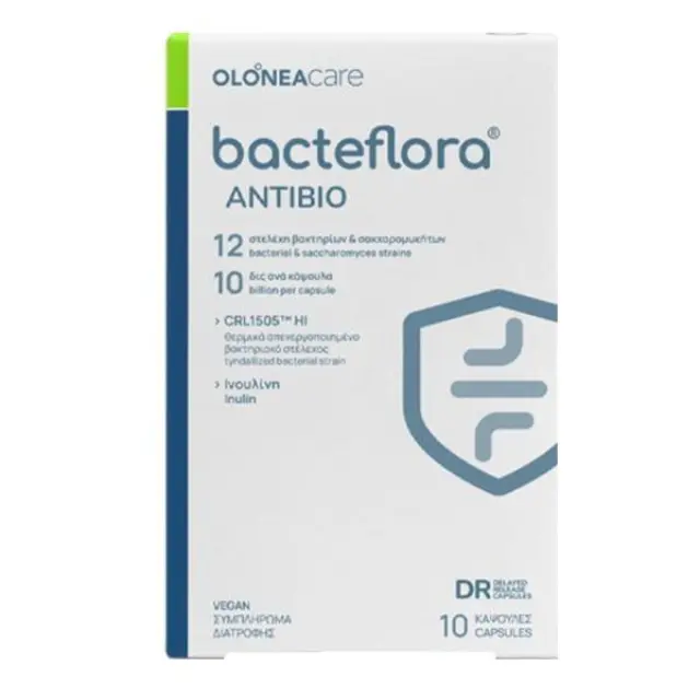 Olonea | Bacteflora Antibio για την Προστασία του Εντερικού Μικροβιώματος Κατά τη Διάρκεια Αντιβίωσης με Προβιοτικά Πρεβιοτικά & Μεταβιοτικά | 10 Κάψουλες