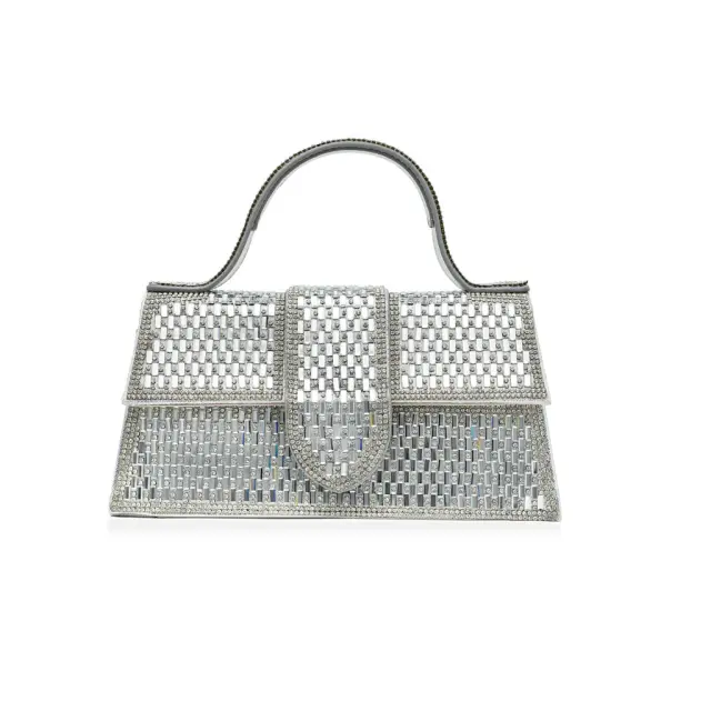 Ghetto Crystal Top Handle Evening Bag | Luxury Rhinestone Statement Handbag Silver