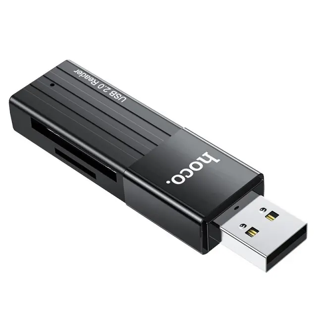 Αναγνώστης Κάρτας Μνήμης Hoco HB20 Mindful 2 σε 1 USB 2.0 έως 480Mbps και 2TB για Micro SD και SD Μαύρος 3