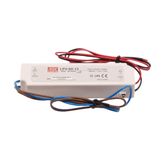 AC-DC Single output LED driver Constant Voltage (CV); Output 12Vdc at 5A; cable output 60W