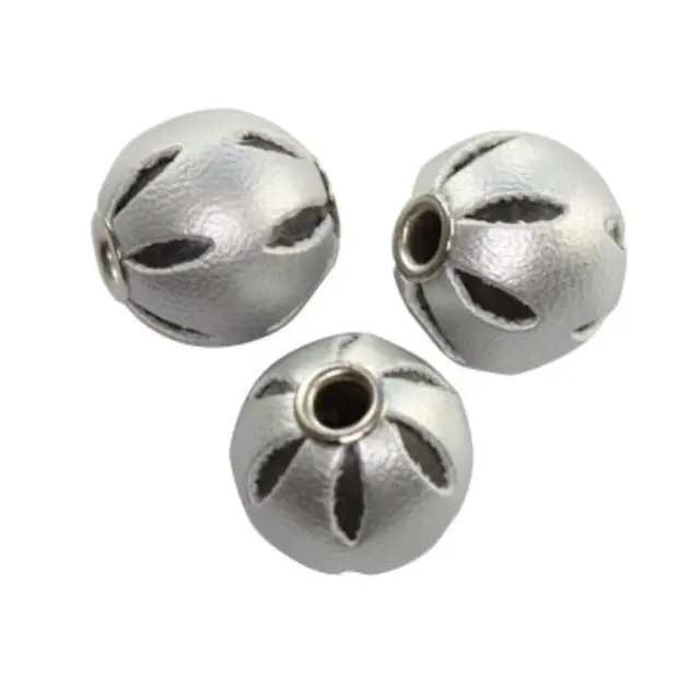 Χάντρα Δερμάτινη Round Silver Ø14mm - 5τεμ