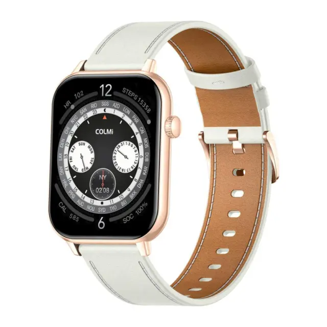 Colmi C28 Smartwatch με Παλμογράφο (Gold + White Leather)