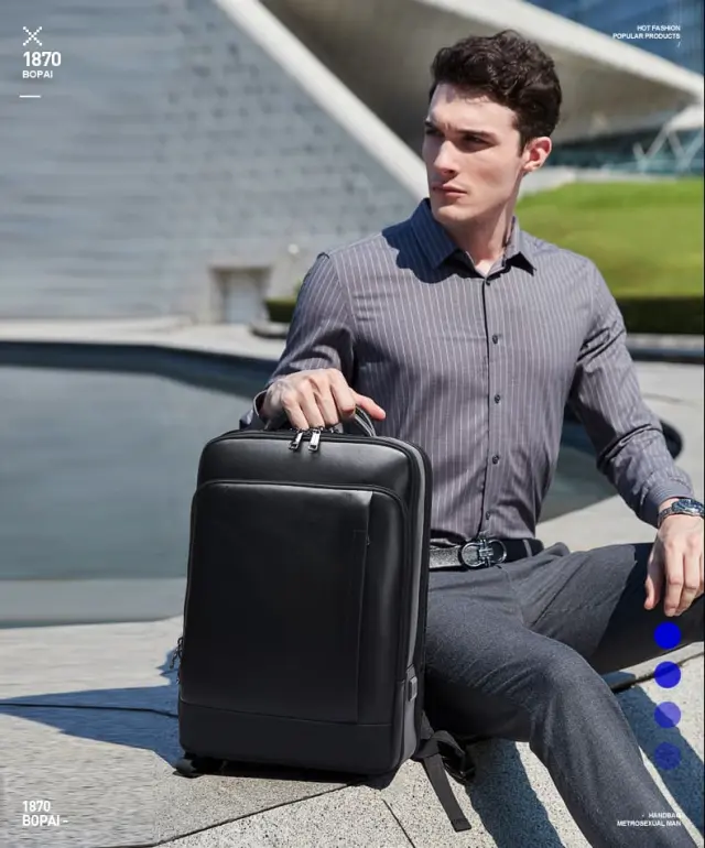 Δερμάτινο Σακίδιο πλάτης Αντικλεπτικό 24L Laptop 15,6 Bopai 61-16311 μαύρο - One Size 2