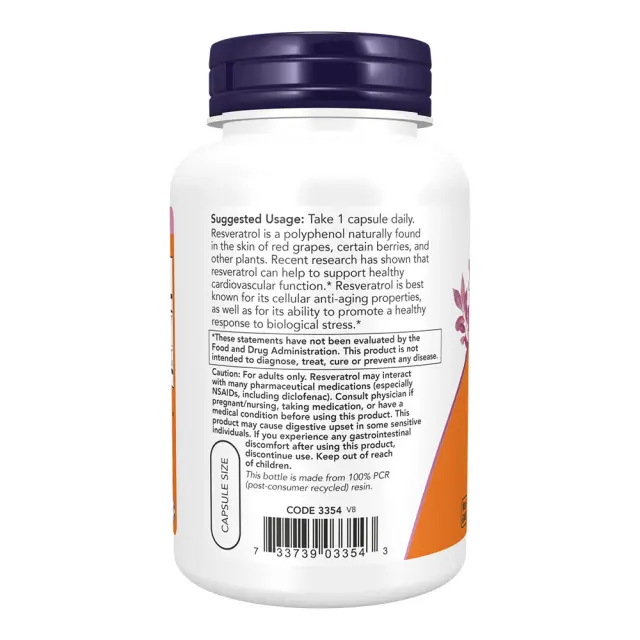 Now Foods Natural Resveratrol 200 mg 120 Veg Capsules 3