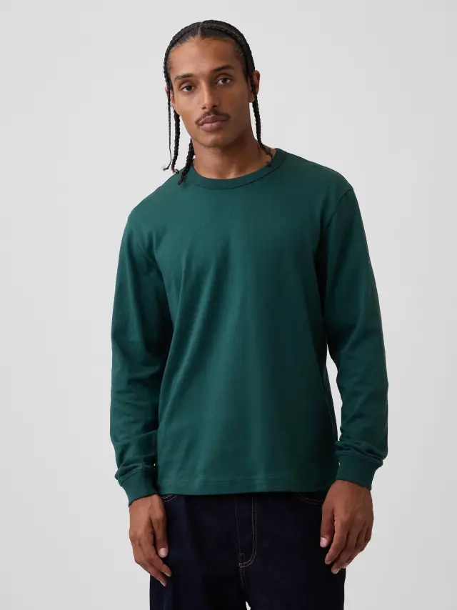Ανδρική Μπλούζα Heavyweight Relaxed Γραμμής Deep hunter green