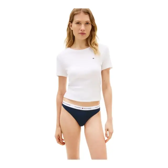 Tommy Hilfiger Γυναικείο String Logo Waistband Stretch Cotton Thongs - Τριπλό Πακέτο, Χρώμα Σκούρο Μπλε-Nude-Γαλάζιο - L 2