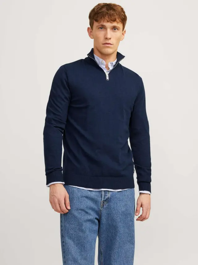 JJEEMIL KNIT HALF ZIP NOOS Navy Blazer