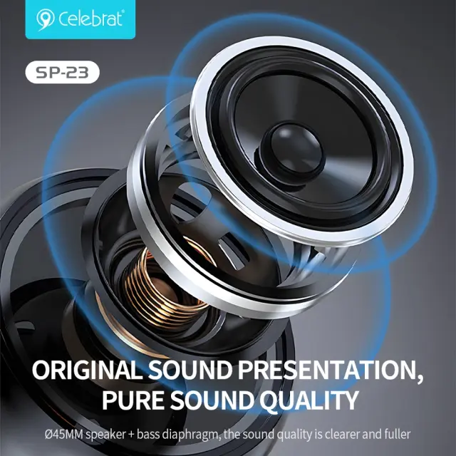 CELEBRAT φορητό ηχείο SP-23, 5W, Bluetooth, 1200mAh, μαύρο (Bluetooth, micro SD ,USB flash drive) 3