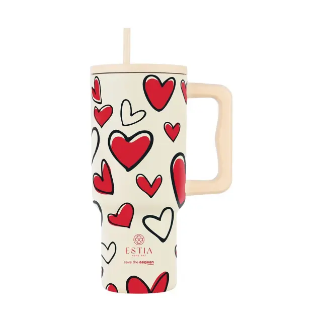 Estia Θερμος Straw Tumbler XL Save The Aegean Red Valentine 900 ml