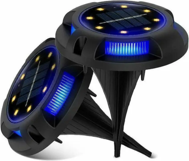 Αδιάβροχο Επιδαπέδιο Ηλιακό 8 RGB LED Φωτιστικό Κήπου με Πάσσαλο + Φωτοκύτταρο Σετ 4τμχ 37742254