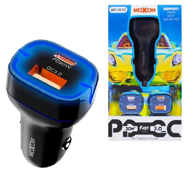 Moxom Φορτιστής Αυτοκινήτου MX-VC14 20W Γρήγορης Φόρτισης με Θύρες: 1xUSB 1xType-C MX-VC14 2