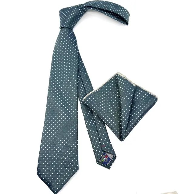 Πράσινη Πουά Γραβάτα Σετ με Μαντήλι 7,5 cm Modern Fit 2