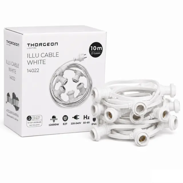 ILLU Cable E27 11.5m 20 bases IP44 -0,5m- White THORGEON