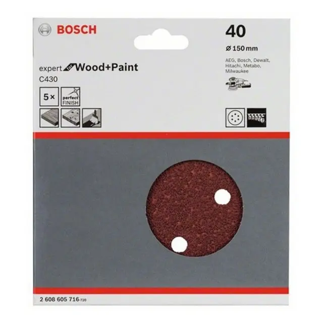 Φύλλο Λείανσης BOSCH C430 Φ150mm Κ40 5Τμχ