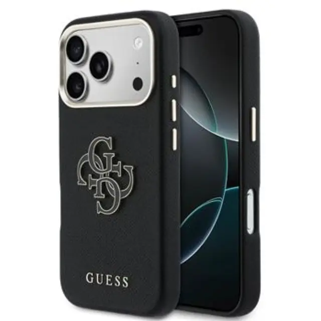 Guess PU Grained 4G Resin Metal Logo Case for iPhone 17 Pro Black