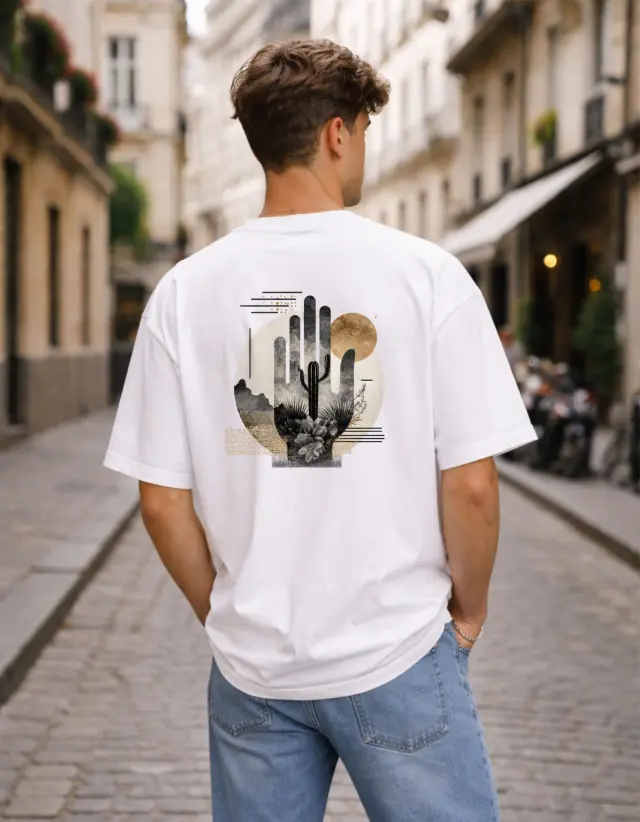 T-shirt Noshame® Oversized Λευκό με τύπωμα Cactus - 142663 - XXL