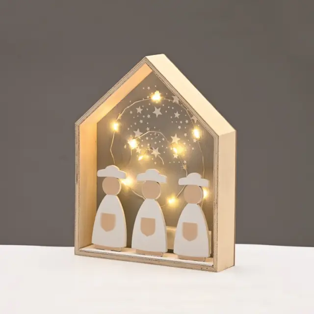 AcaLight Offer ΧΡΙΣΤΟΥΓΕΝΝΙΑΤΙΚΟ ΔΙΑΚΟΣΜΗΤΙΚΟ ΞΥΛΙΝΟ ΣΠΙΤΙ ΓΚΡΙ 10 LED ΘΕΡΜΟ ΛΕΥΚΟ ΜΕ ΜΠΑΤΑΤΑΡΙΕΣ 2ΧΑAΑ IP20 200x450x250mm