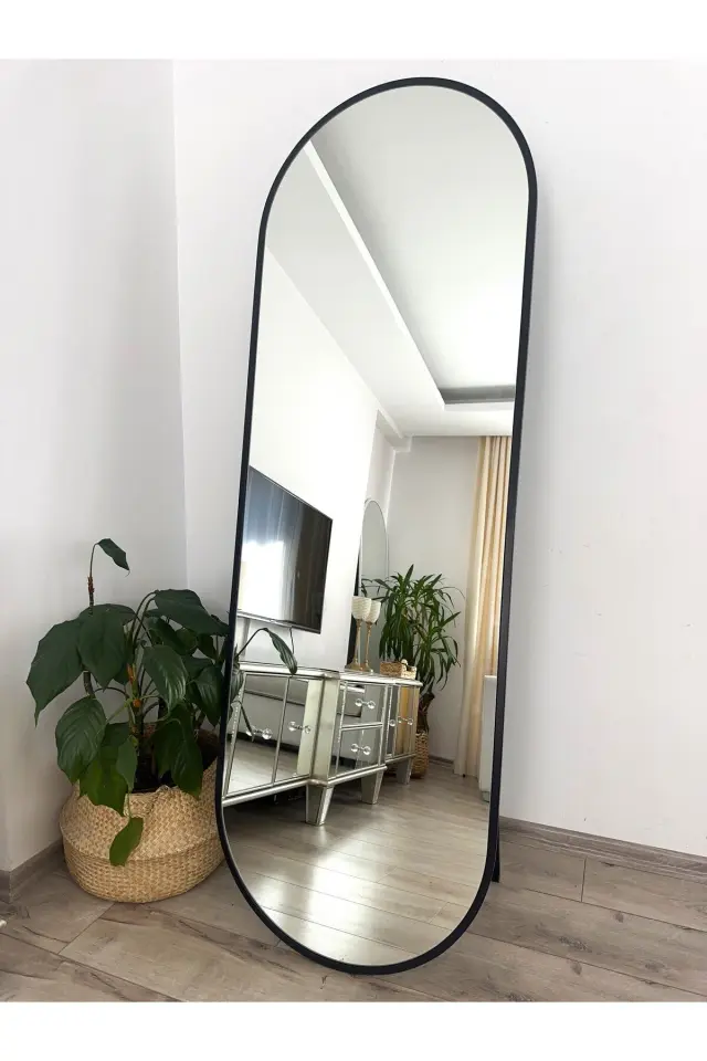 Stewehome Επιδαπέδιος καθρέφτης με μεταλλικό πλαίσιο Μαύρο 180x60x1.5 cm