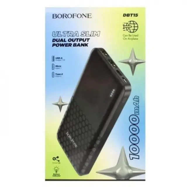 Borofone Dual Output Power Bank 10000mAh με 2 Θύρες USB-Α Μαύρο DBT15 2