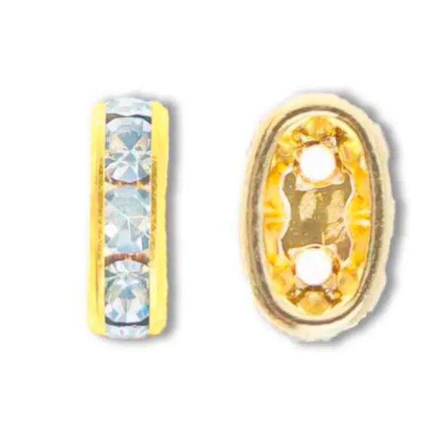 Χάντρα Οβαλ Rhinestone Rondelle Crystal AB on Gold 7x4mm - 4τεμ