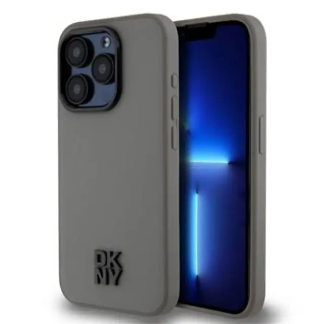 DKNY PU Leather Stack Logo Magsafe Case for iPhone 15 Pro Max Grey