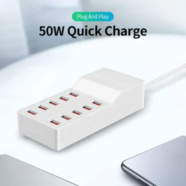 Βάση Φόρτισης με 10 Θύρες USB-A 50W σε Λευκό χρώμα (A-017) (JG635)