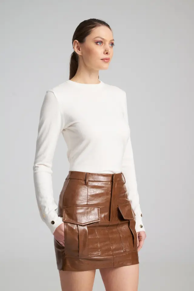 Δερμάτινη Mini Φούστα με Τσέπες SAHAR SKIRT - XS