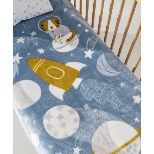 Κουβέρτα Βελουτέ Κούνιας Kentia Pianeta Blue-Orange-Grey 100x140 2