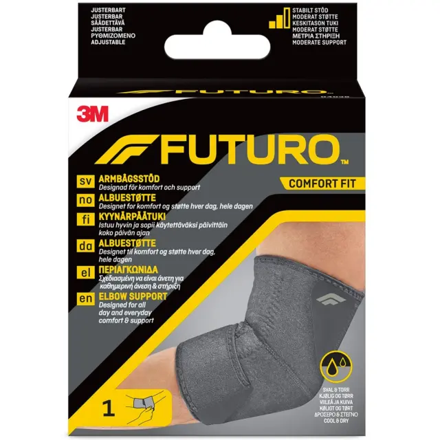3M Futuro Comfort Fit Elbow Support Γκρι One Size 1 Τεμάχιο, Ρυθμιζόμενη Περιαγκωνίδα για Καθημερινή Άνεση & Στήριξη
