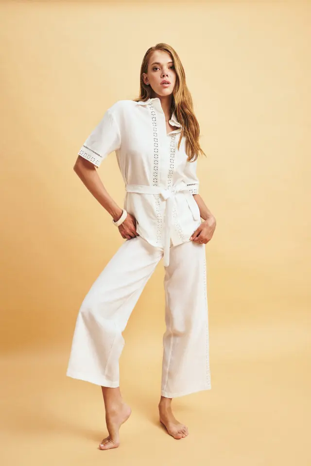 Ψηλόμεσο Παντελόνι με Δαντελένια Τρέσα CALINDA TROUSERS - XS