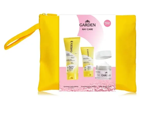 Garden Ray Care Bag με Αντηλιακό Γαλάκτωμα Πρόσωπο & Σώμα SPF50, 75ml & Αντηλιακή Κρέμα Προσώπου SPF50+, 25ml & Αντιρυτιδική Κρέμα Πρόσωπο-Μάτια, 50ml & Μεγάλο Ριγέ Νεσεσέρ