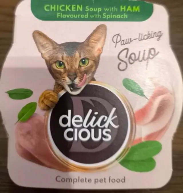 Delickcious Cat Σούπα Κοτόπουλου με Ζαμπόν και Σπανάκι 80gr Μονόχρωμο