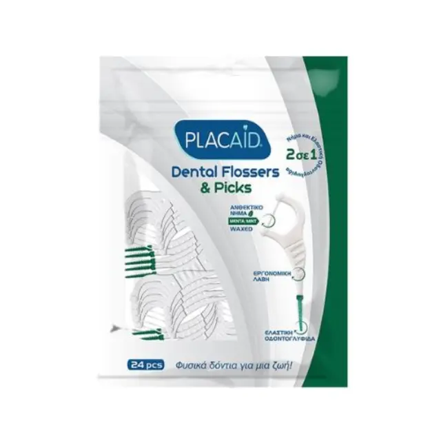 Plac Aid Dental Flosser & Picks Οδοντικό Νήμα με Λαβή & Γεύση Μέντας, 24 τεμάχια