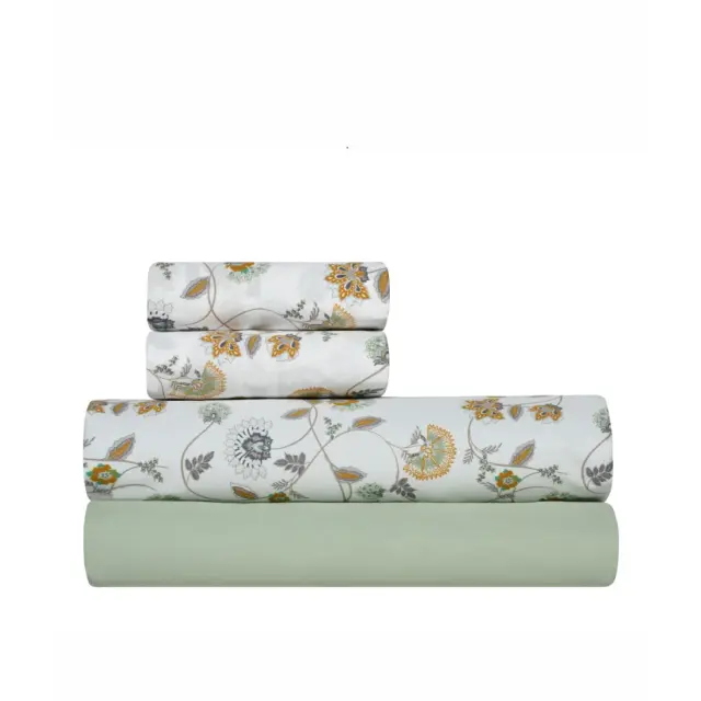 Σετ Σεντόνια King Size 4 Τεμαχίων Kentia Ifigenia White-Green-Mustard 270x270 3