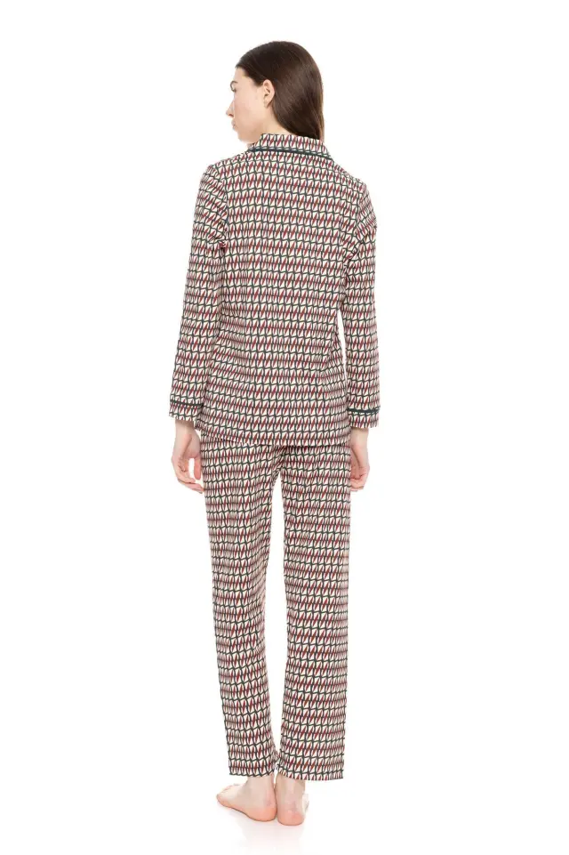 W1559 - Type - PYJAMA BUTTONED FOREST GREEN GEO 3