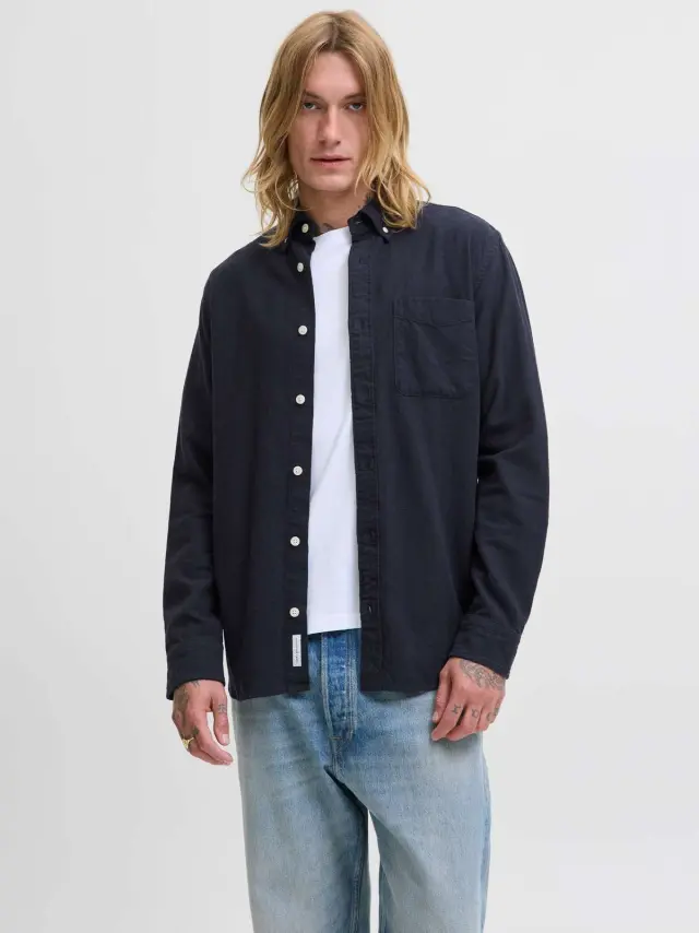 JPRBLUBROOK TWILL SOLID L/S SHIRT LN Dark Navy 2