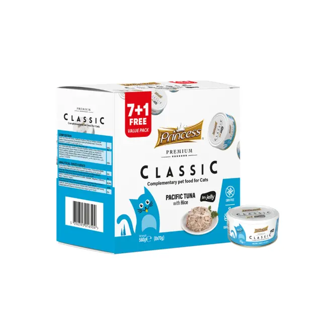 Princess Premium Classic Κονσέρβα Γάτας με Τόνο & Ρύζι 70gr (7 + 1 Δώρο)