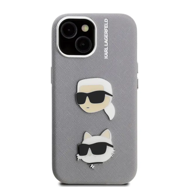 Karl Lagerfeld Grained PU K&CH Heads Case for iPhone 15 Grey 3