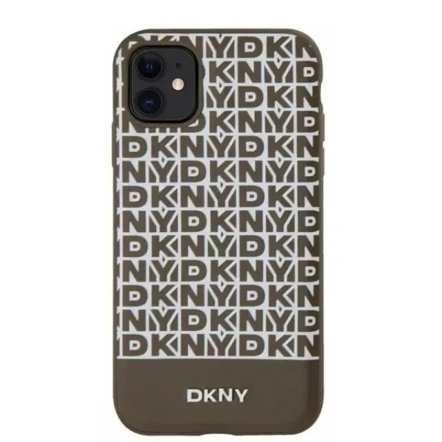 DKNY PU Leather Repeat Pattern Bottom Stripe MagSafe Case for iPhone 11 Brown 2