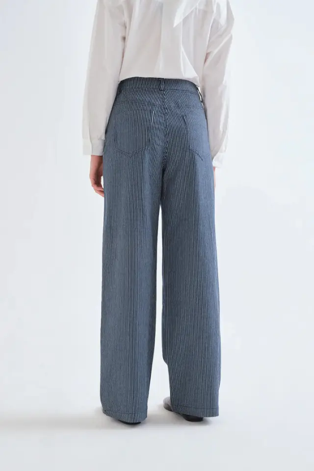 COMPANIA FANTASTICA HIGH-WAISTED TROUSER (63C/11013 WHITE-BLUE) - 40 2