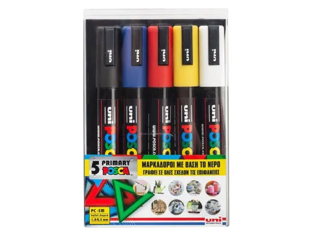 Μαρκαδόροι Σχεδίου Uni Posca PC-5M Medium με πάχος μύτης 1.8-2.5mm - 5 τεμάχιαPC-5M/5P PRIMARY